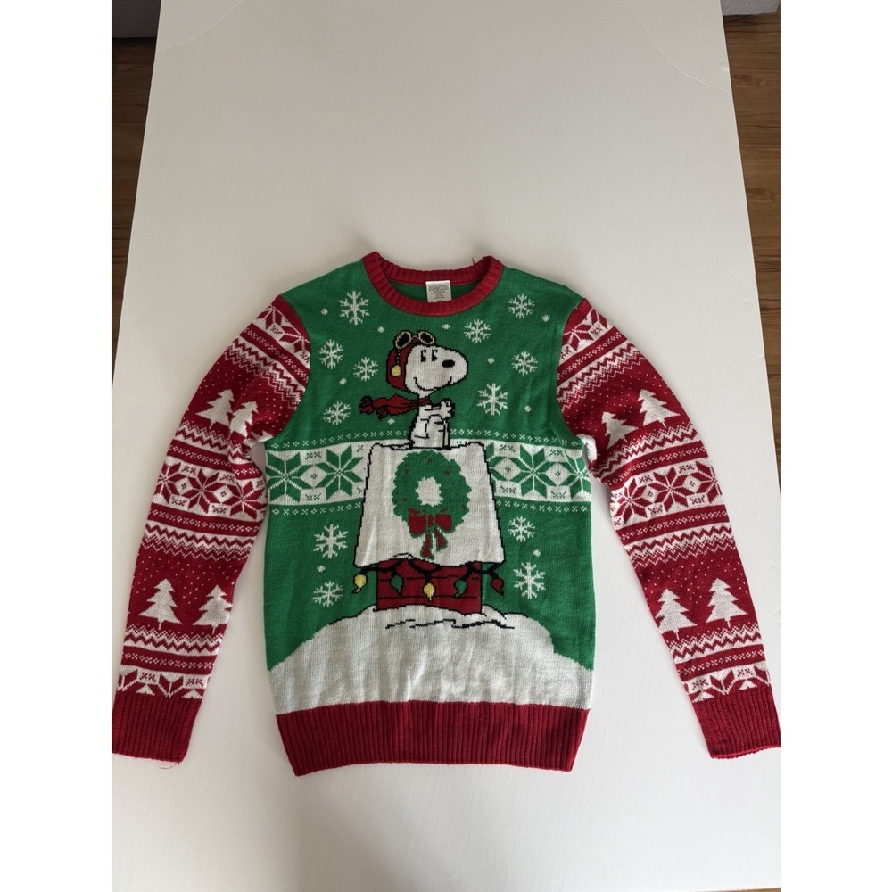 Snoopy Doghouse Red Baron Peanuts Medium  36-38 Sweater Charlie Brown Christmas